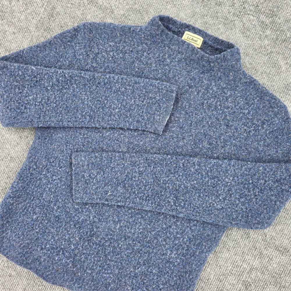 LL Bean Womens Small Blue Merino Wool Blend Mock Neck Boiled Wool Sweater 0WH16